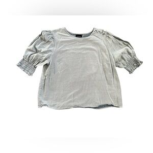 Who What Wear Chambray Smocked Light Blue Short Puff Sleeve Blouse Size L